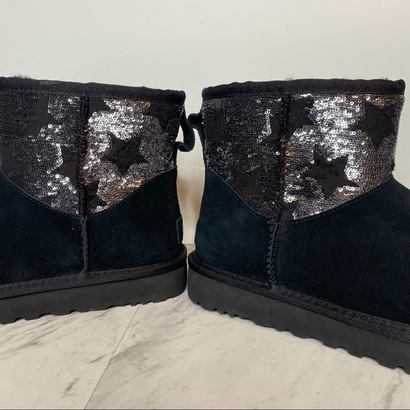 New! UGG Sequin Star Classic Mini Black Boot 7 - Picture 7 of 14